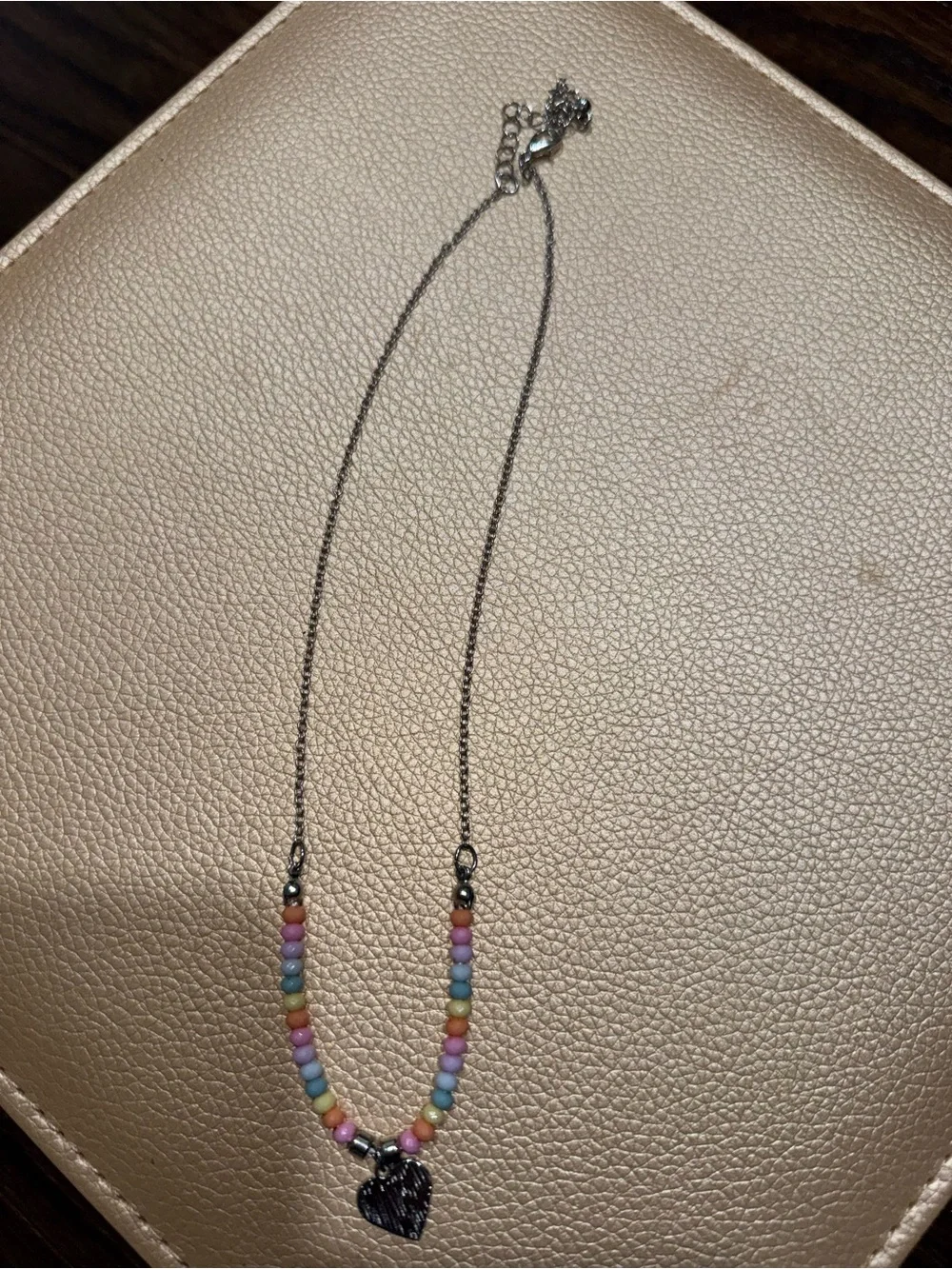 Kids Pastel Heart Bead Necklace - Silver Tone